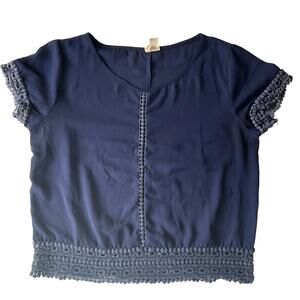 Japna Women’s Short Sleeve Semi Sheer Tank Top Blouse Size M, Blue, Knit Details